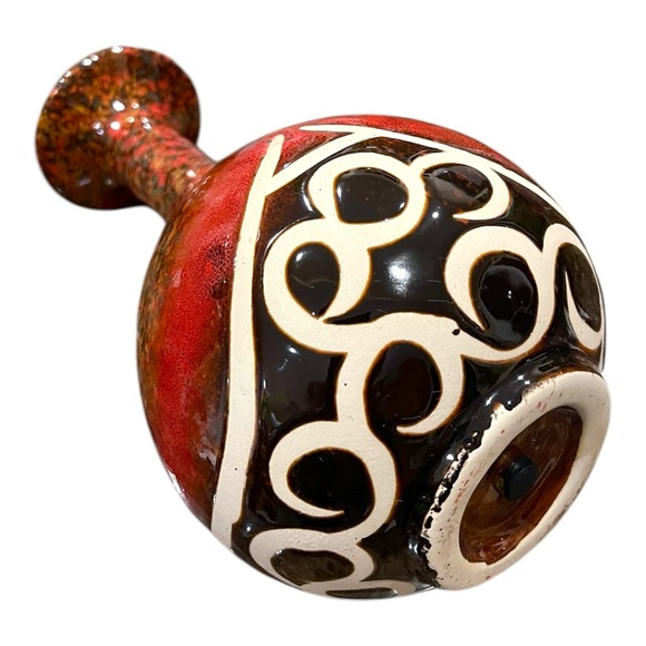 Vintage Red Rust Speckled Earthtone And Unglazed Abstract Design Ceramic Vase - Picture 10 of 16